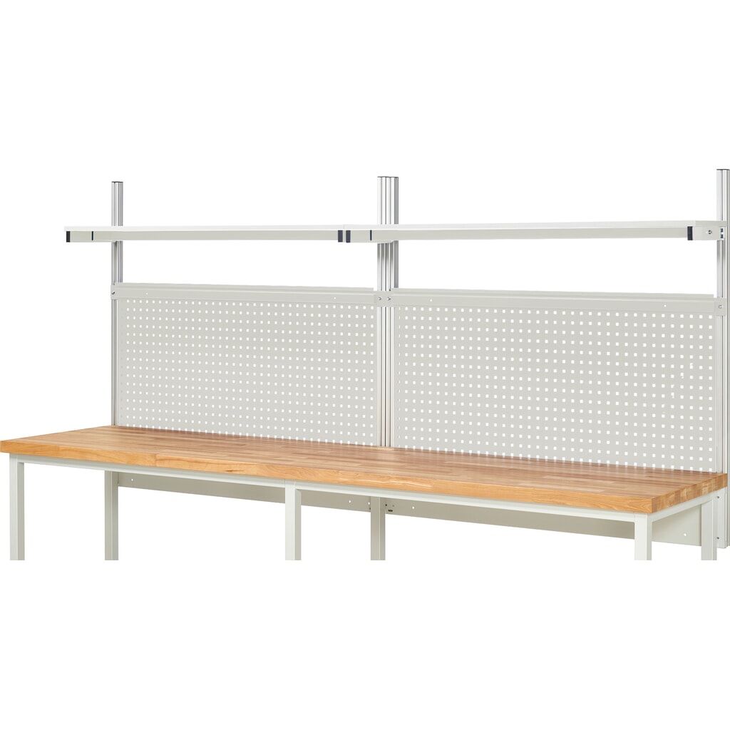 Productafbeelding nr. 2: Werkbankopbouw RAU, hxbxd 1.130 x 3.000 x 350 mm, met 2 legborden / plaat met melamineharscoating en 2 draagrails, complete set 01 voor productbreedte 3.000 mm