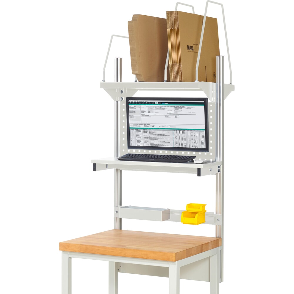 Product afbeelding: Werkbankopbouw RAU, hxbxd 1.130 x 750 x 350 mm, met 1 legbord, 1 draagrail en 1 flatscreenhouder, complete set 03 voor productbreedte 750 mm