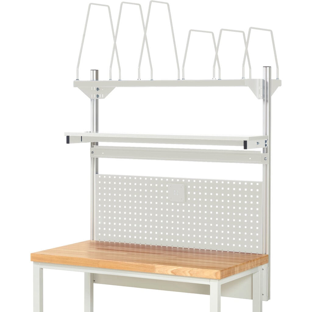 Werkbankopbouw RAU, hxbxd 1.130 x 1.250 x 350 mm, met 1 legbord, 1 draagrail en 1 flatscreenhouder, complete set 03 voor productbreedte 1.250 mm Productafbeelding nr. 2: Werkbankopbouw RAU, hxbxd 1.130 x 1.250 x 350 mm, met 1 legbord, 1 draagrail en 1 flatscreenhouder, complete set 03 voor productbreedte 1.250 mm