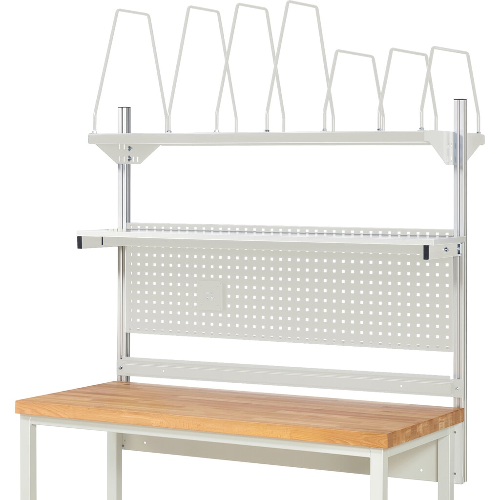 Werkbankopbouw RAU, hxbxd 1.130 x 1.500 x 350 mm, met 1 legbord, 1 draagrail en 1 flatscreenhouder, complete set 03 voor productbreedte 2.000 mm Productafbeelding nr. 2: Werkbankopbouw RAU, hxbxd 1.130 x 1.500 x 350 mm, met 1 legbord, 1 draagrail en 1 flatscreenhouder, complete set 03 voor productbreedte 2.000 mm