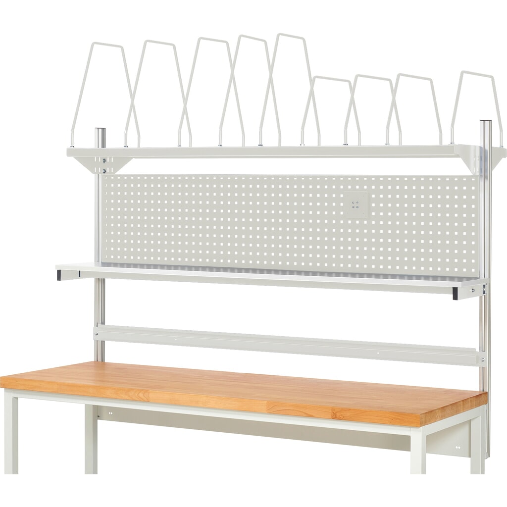Werkbankopbouw RAU, hxbxd 1.130 x 2.000 x 350 mm, met 1 legbord, 1 draagrail en 1 flatscreenhouder, complete set 03 voor productbreedte 1.500 mm Productafbeelding nr. 2: Werkbankopbouw RAU, hxbxd 1.130 x 2.000 x 350 mm, met 1 legbord, 1 draagrail en 1 flatscreenhouder, complete set 03 voor productbreedte 1.500 mm