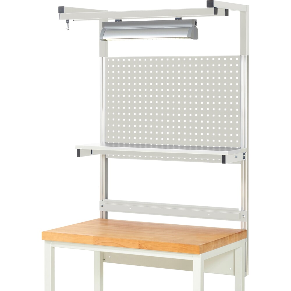 Productafbeelding nr. 2: Werkbankopbouw RAU, hxbxd 1.380 x 1.000 x 350 mm, met 1 legbord, 1 draagrail, 1 paar draagarmen en 1 lamp, complete set 04 voor productbreedte 1.000 mm