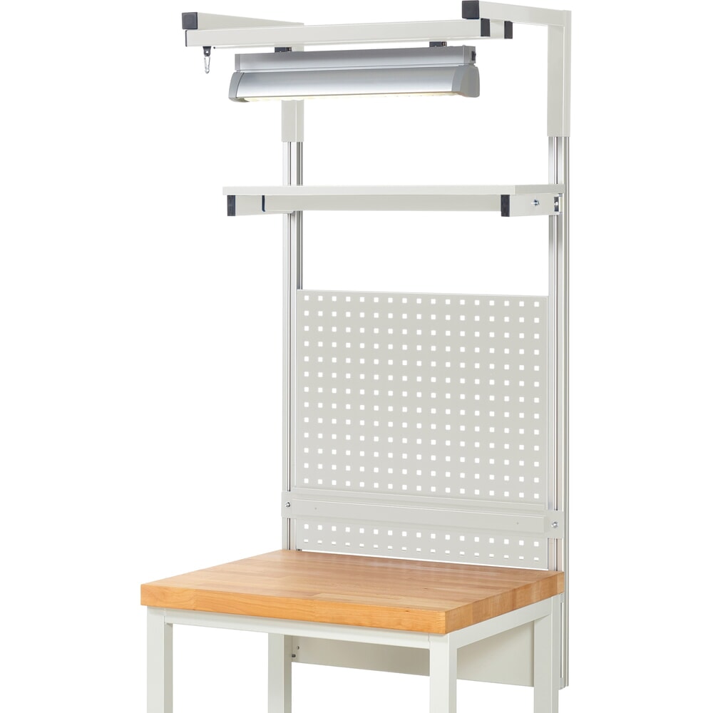 Productafbeelding nr. 2: Werkbankopbouw RAU, hxbxd 1.380 x 750 x 350 mm, met 1 legbord, 1 draagrail, 1 paar draagarmen en 1 lamp, complete set 04 voor productbreedte 750 mm
