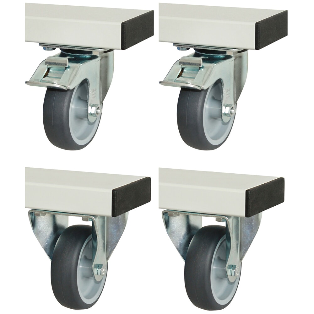 Product afbeelding: RAU wielset voor werkbank serie adlatus 300/600, h x b x d 125 x 100 x 30 mm, 2 bok- en 2 zwenkwielen met parkeerremmen