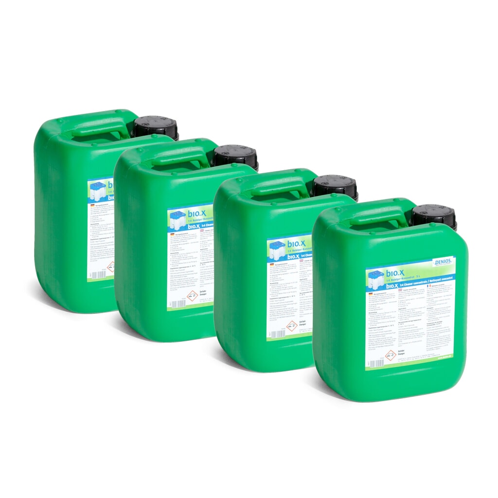 Reinigingsmiddel bio.x concentraat, set voor eerste vulling, 4x 5 liter-jerrycan Product afbeelding: Reinigingsmiddel bio.x concentraat, set voor eerste vulling, 4x 5 liter-jerrycan