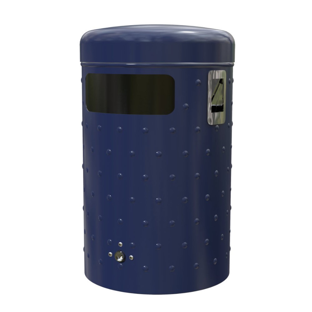 Productafbeelding nr. 1: RENNER afvalbak met leging via de bodem en chromen asbak type 7022, rond, 50 liter, design met noppenplaat, thermisch verzinkt