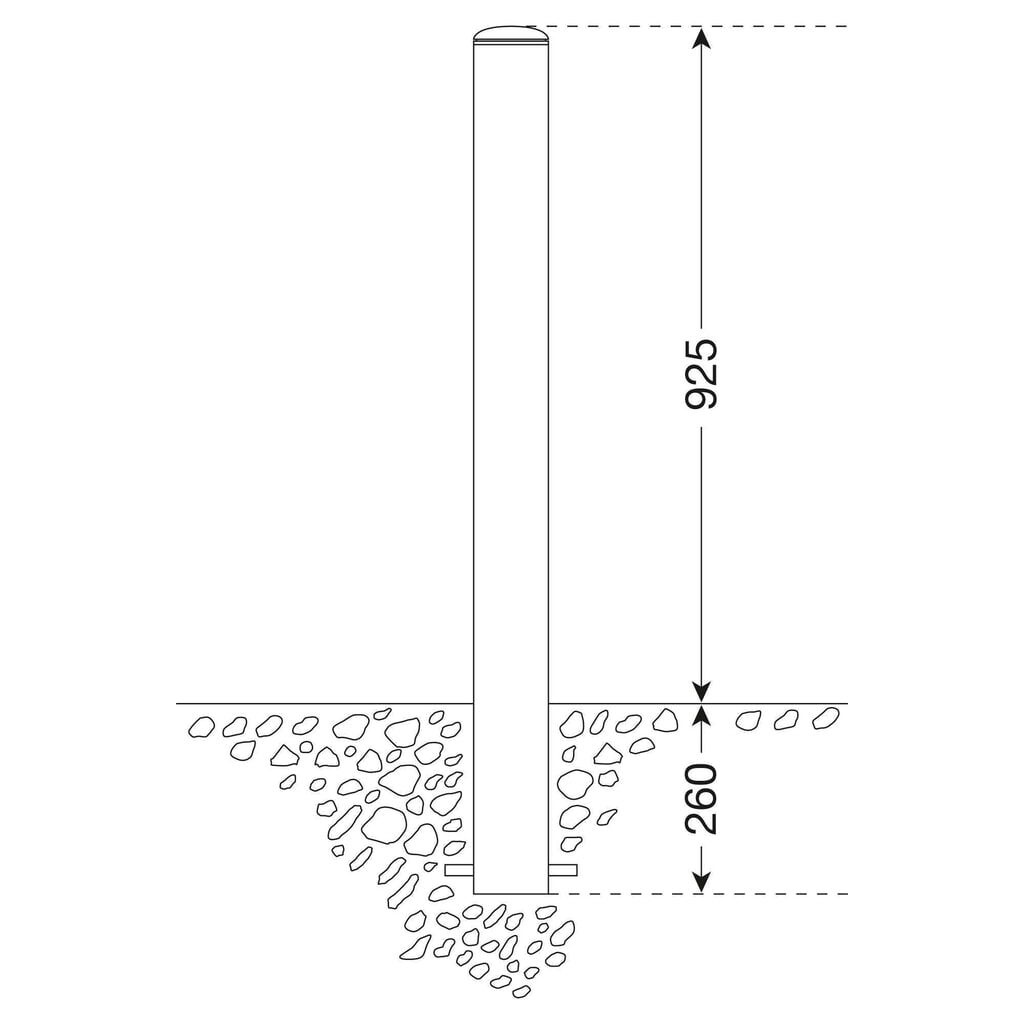 Roestvrijstalen paal MORAVIA MILANO, voor verankering in beton, hxØ 925 (+260) x 60 mm Productafbeelding nr. 2: Roestvrijstalen paal MORAVIA MILANO, voor verankering in beton, hxØ 925 (+260) x 60 mm