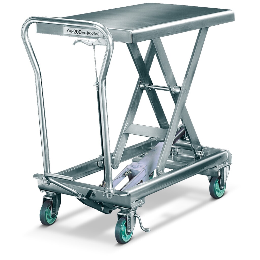 Product afbeelding: Roestvrijstalen verrijdbare schaarheftafel Bishamon®, cap. 150 kg, afmetingen 700 x 450 mm