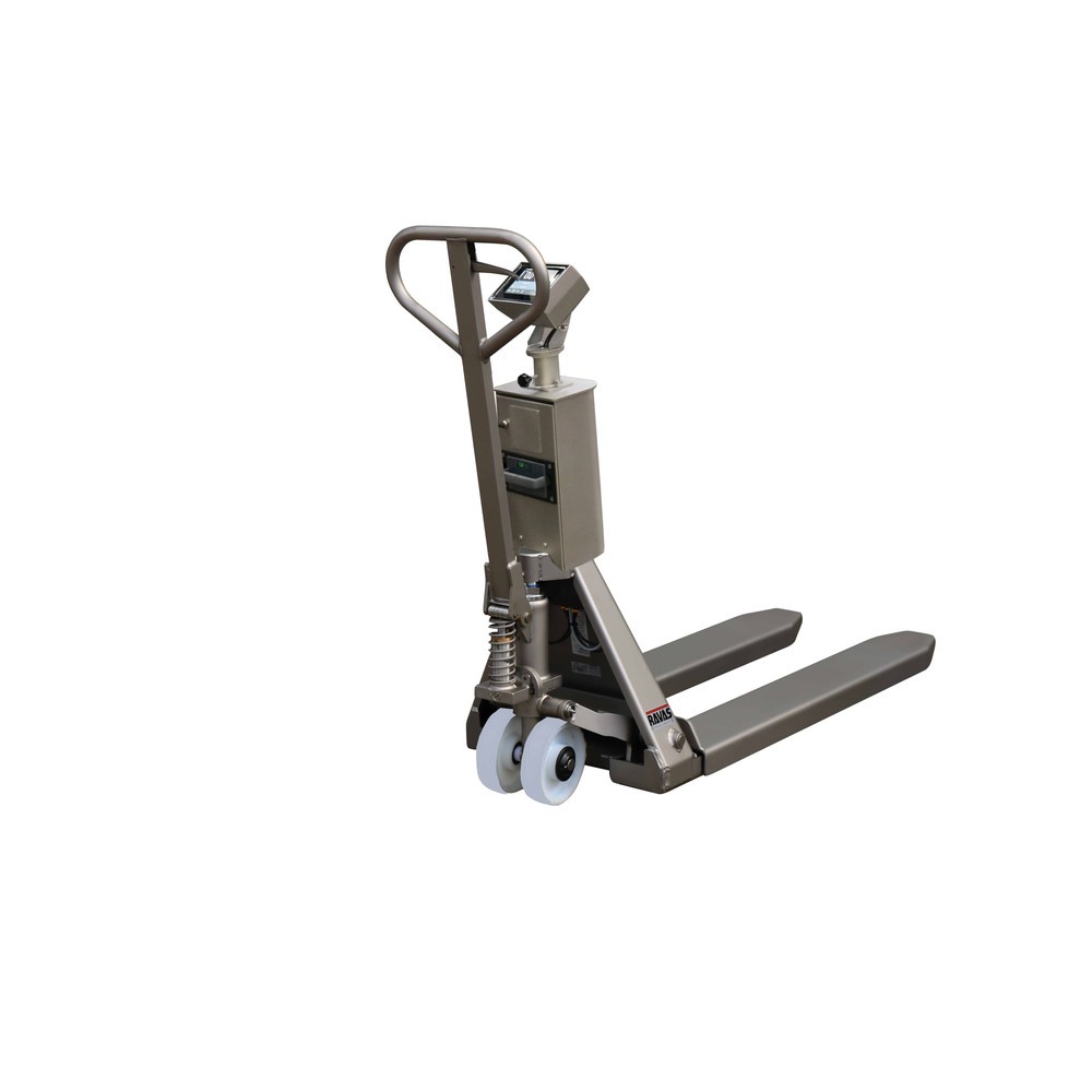 Product afbeelding: Roestvrijstalen Handtranspallet  met weegschaal INOX PRO met meerbereikweergave Touch, draagvermogen 2.000 kg, VL 1.150 mm, polyamide, tandemwielen
