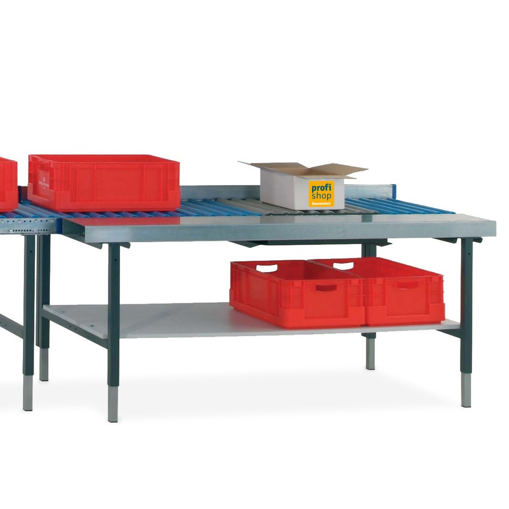 Productafbeelding nr. 1: Rocholz handmatig in hoogte verstelbare paktafel SYSTEM 2000, met rollenbaan, werkblad en weegschaal, hxbxd 690-960 x 1955 x 920 mm