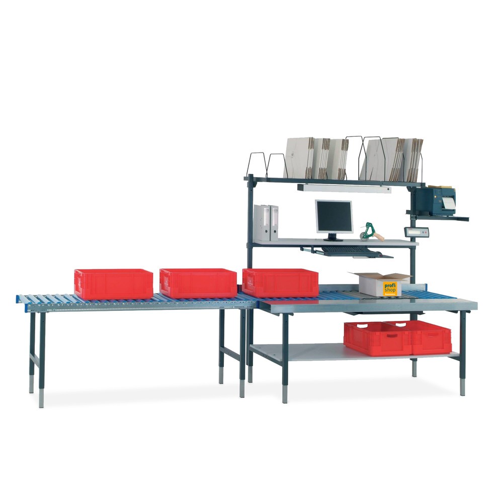 Productafbeelding nr. 2: Rocholz handmatig in hoogte verstelbare paktafel SYSTEM 2000, met rollenbaan, werkblad en weegschaal, hxbxd 690-960 x 1955 x 920 mm