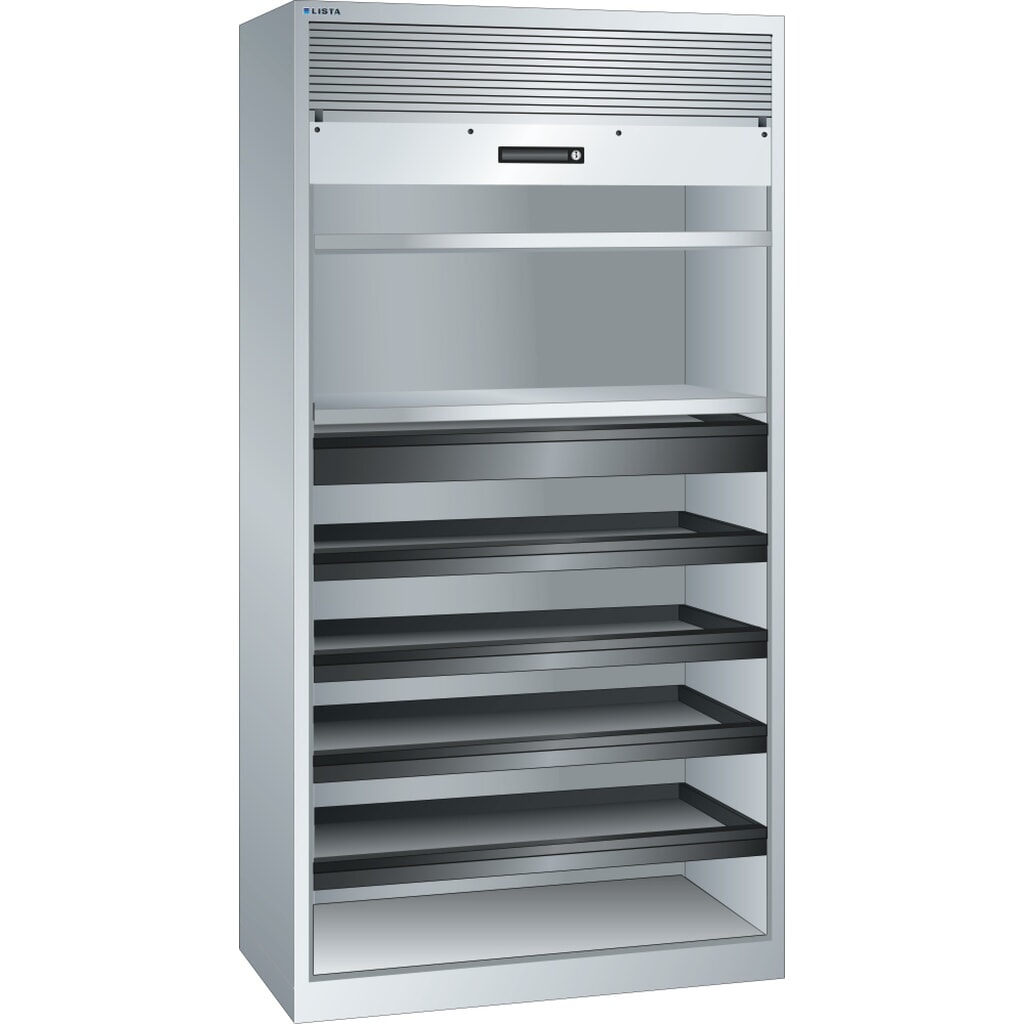 Product afbeelding: Rolluikkast LISTA, (bxdxh) 1000x580x1950 mm, 4 uittrekbare en 2 verstelbare legborden, lichtgrijs