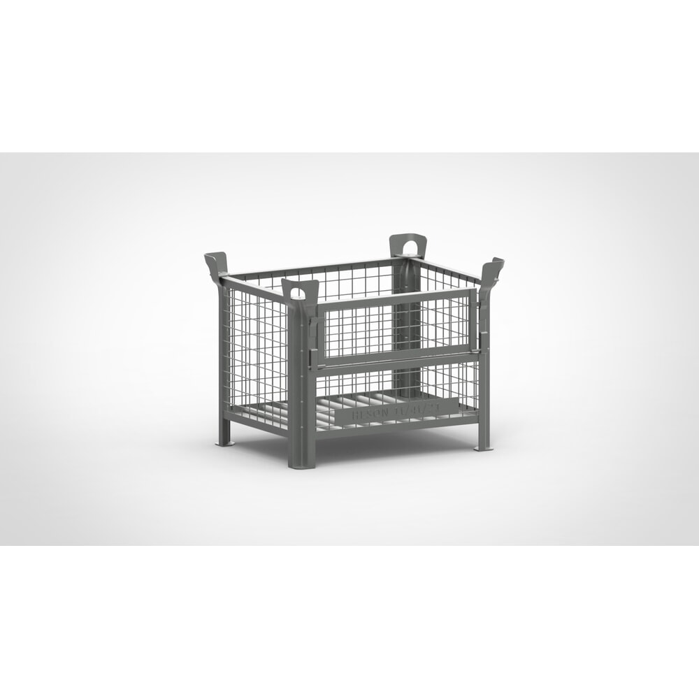 Product afbeelding: Industriële gitterbox HESON®, met ½ roosterklep, gelakt, hxbxd 600 x 800 x 600 mm, muisgrijs