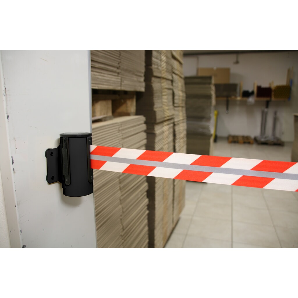 Productafbeelding nr. 3: RS-GUIDESYSTEMS® bandcassette GLW 25-J REFLECTO, wandmontage, lengte 4 m, breedte 50 mm, behuizing zwart, lint rood/wit