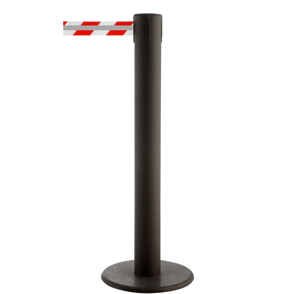 Product afbeelding: RS-GUIDESYSTEMS® afzetpaal met lint GLA 85-J REFLECTO, lengte 7 m, breedte 50 mm, paal zwart, lint rood/wit