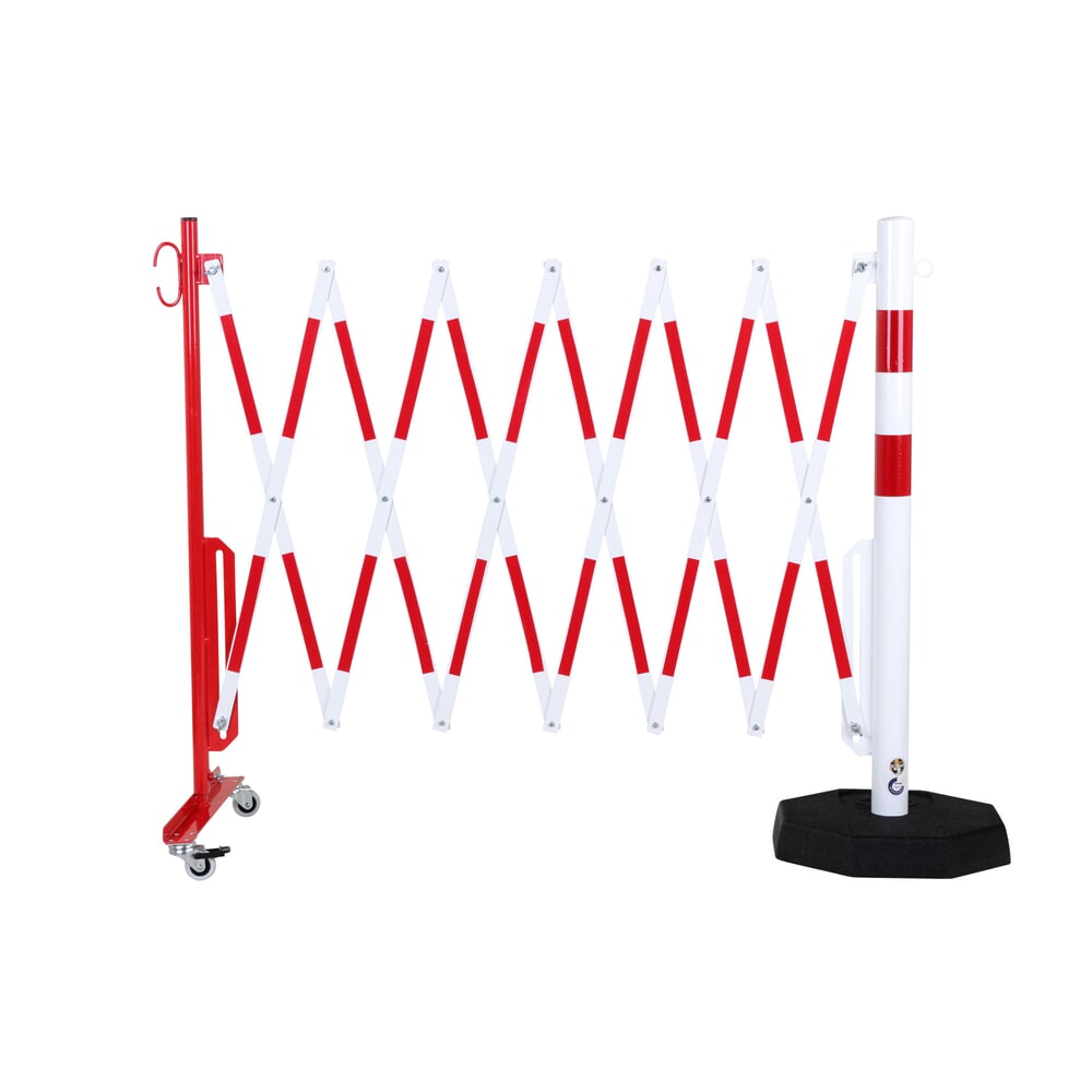 Productafbeelding nr. 1: Schaarhek dancop, 1 paal op wieltjes, 1 staander, breedte 3600 mm, rood/wit