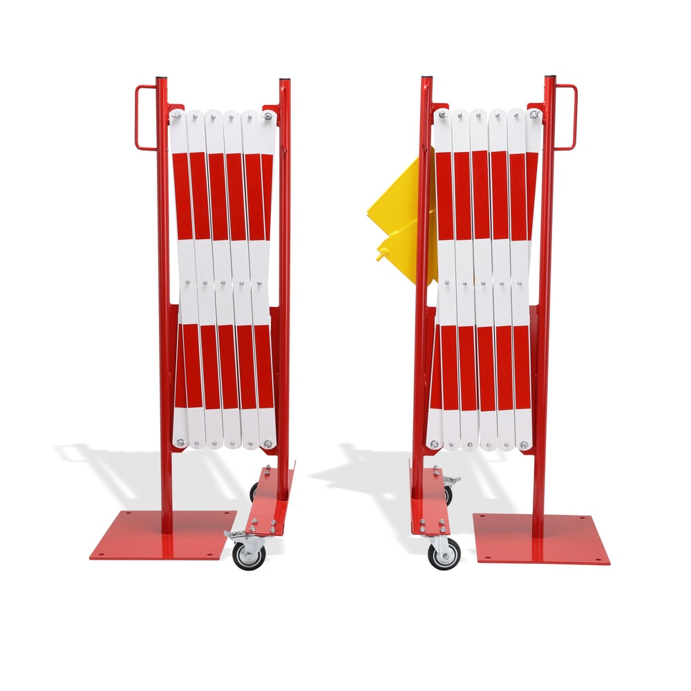 Productafbeelding nr. 1: Schaarhekset dancop, 2 palen op wieltjes, 2 voetplaten, breedte 2 x 2000 mm, rood/wit
