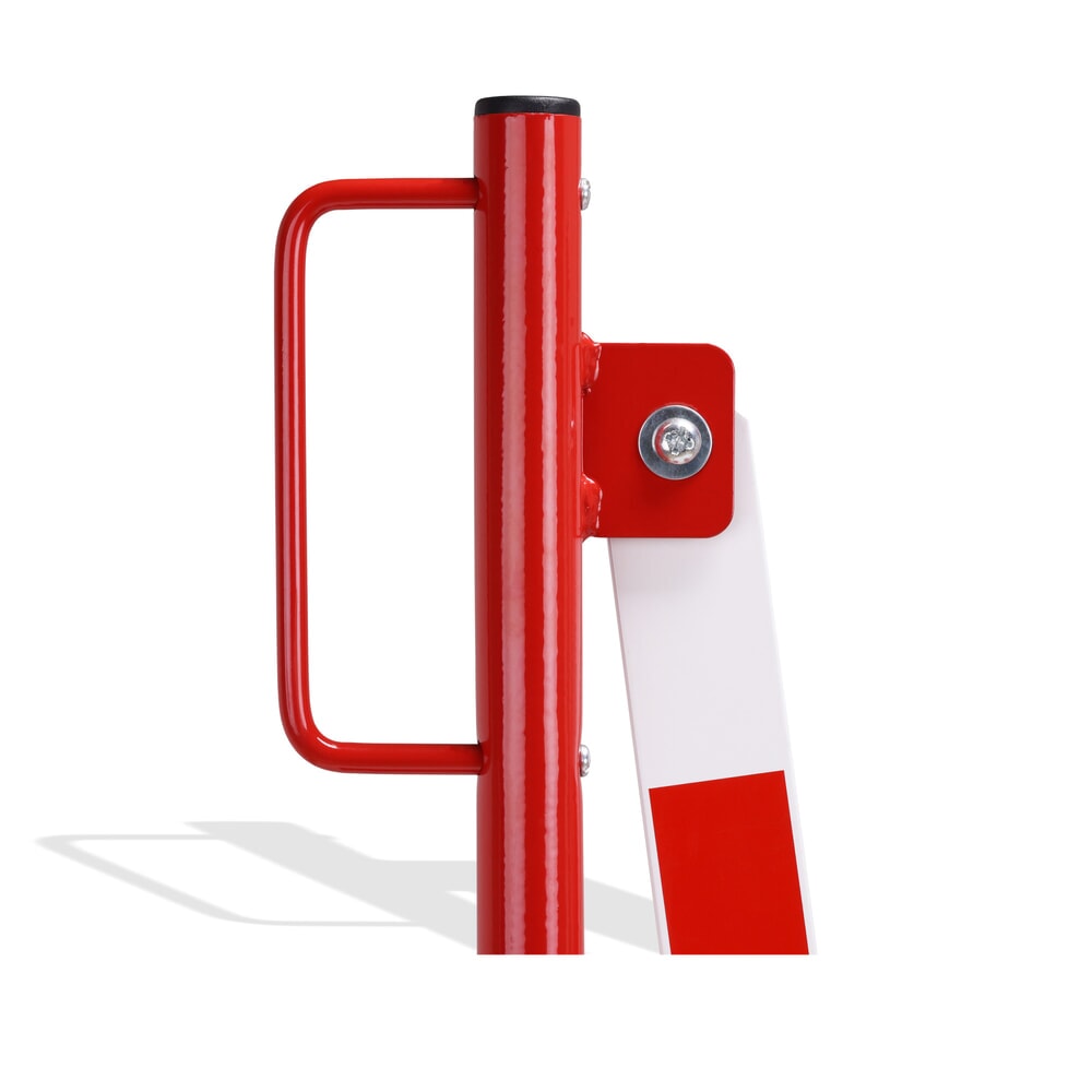 Productafbeelding nr. 11: Schaarhekset dancop, 2 palen op wieltjes, 2 voetplaten, breedte 2 x 2000 mm, rood/wit