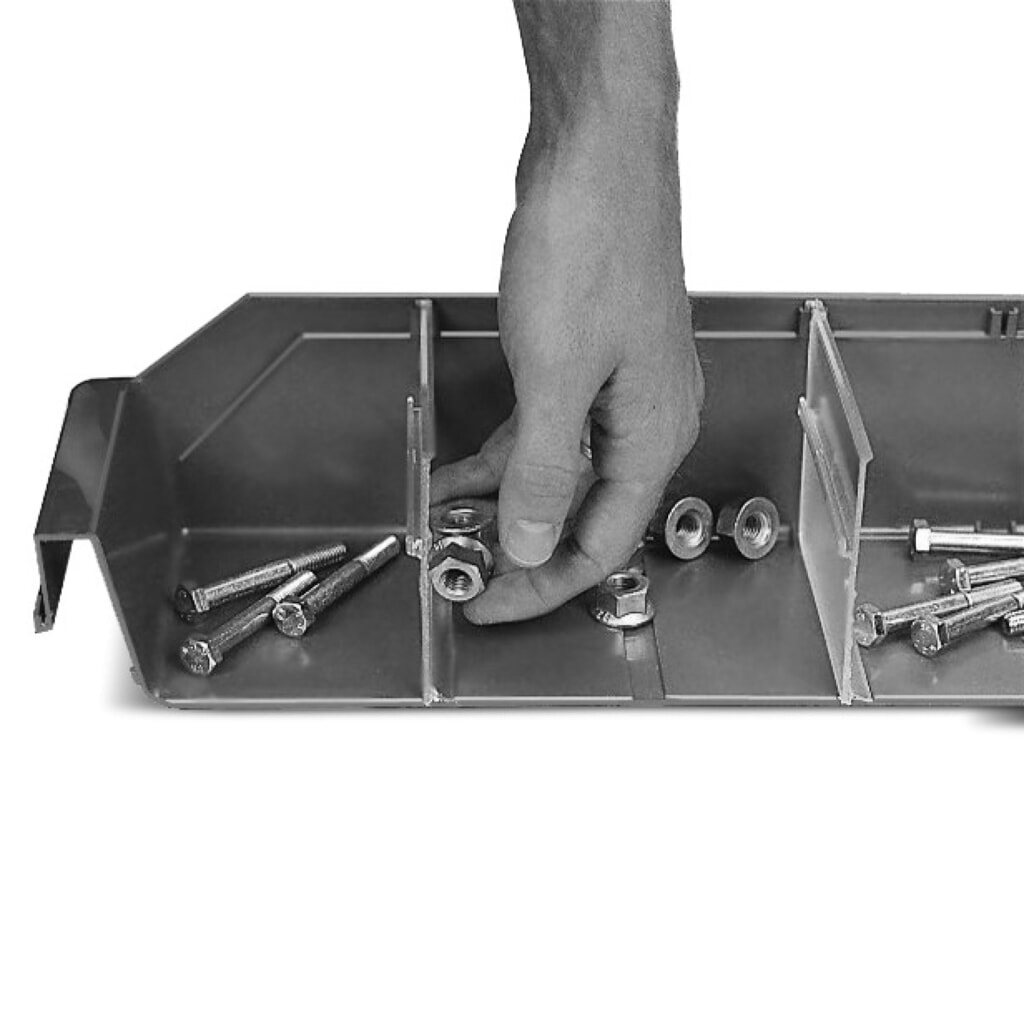 Scheidingsplaat voor magazijnbakken met inkijkopening, bxh 240 x 95 mm Product afbeelding: Scheidingsplaat voor magazijnbakken met inkijkopening, bxh 240 x 95 mm