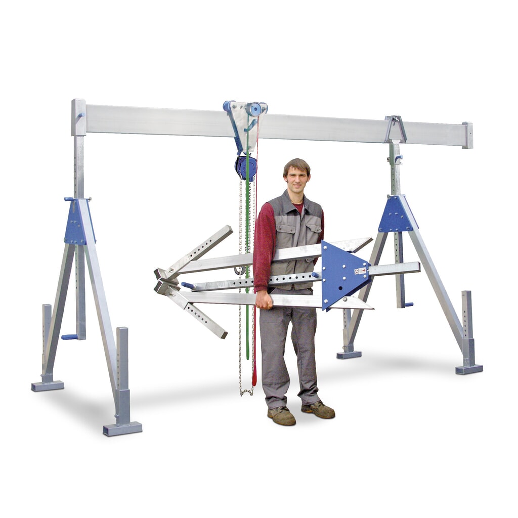SCHILLING aluminium portaalkraan met splitsbare traverse, inhaakpunt 1.249-2.349 mm, draagvermogen 500 kg Productafbeelding nr. 1: SCHILLING aluminium portaalkraan met splitsbare traverse, inhaakpunt 1.249-2.349 mm, draagvermogen 500 kg