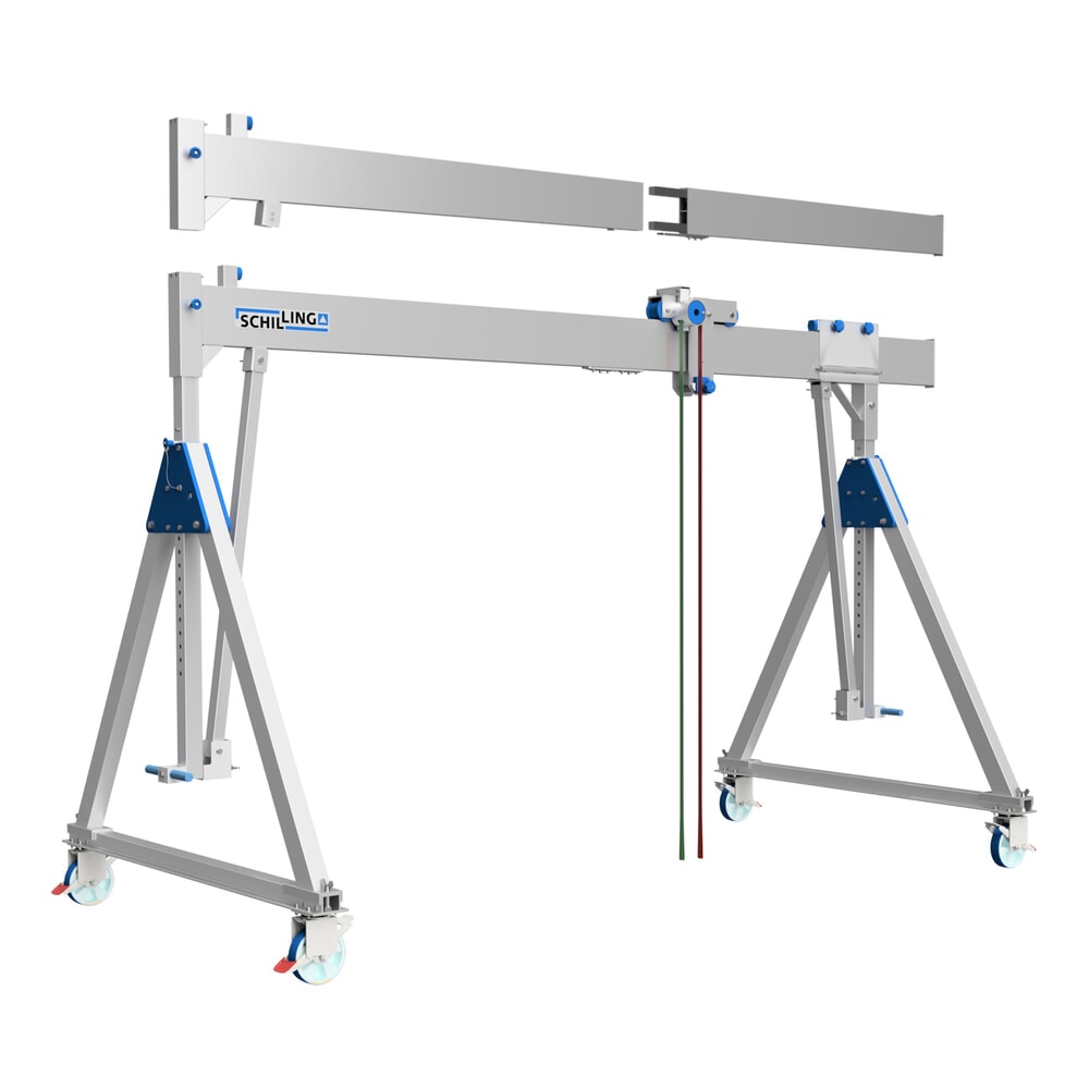 Product afbeelding: SCHILLING aluminium portaalkraan met splitsbare traverse, verrijdbaar, totale hoogte max. 2.560 mm, draagvermogen 500 kg