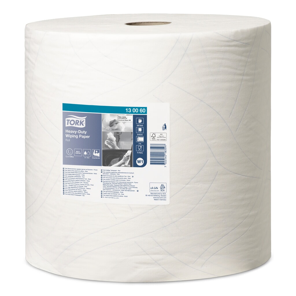 Poetsdoekjes TORK® Extra Stark, EU Ecolabel, hxb 340 x 370 mm, 1 rollen, wit Product afbeelding: Poetsdoekjes TORK® Extra Stark, EU Ecolabel, hxb 340 x 370 mm, 1 rollen, wit