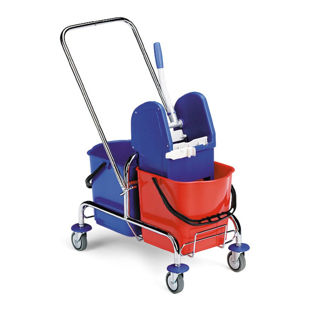 Product afbeelding: Schoonmaakwagen Chrom II met twee emmers, 2 x 25 liter, duwbeugel, moppers