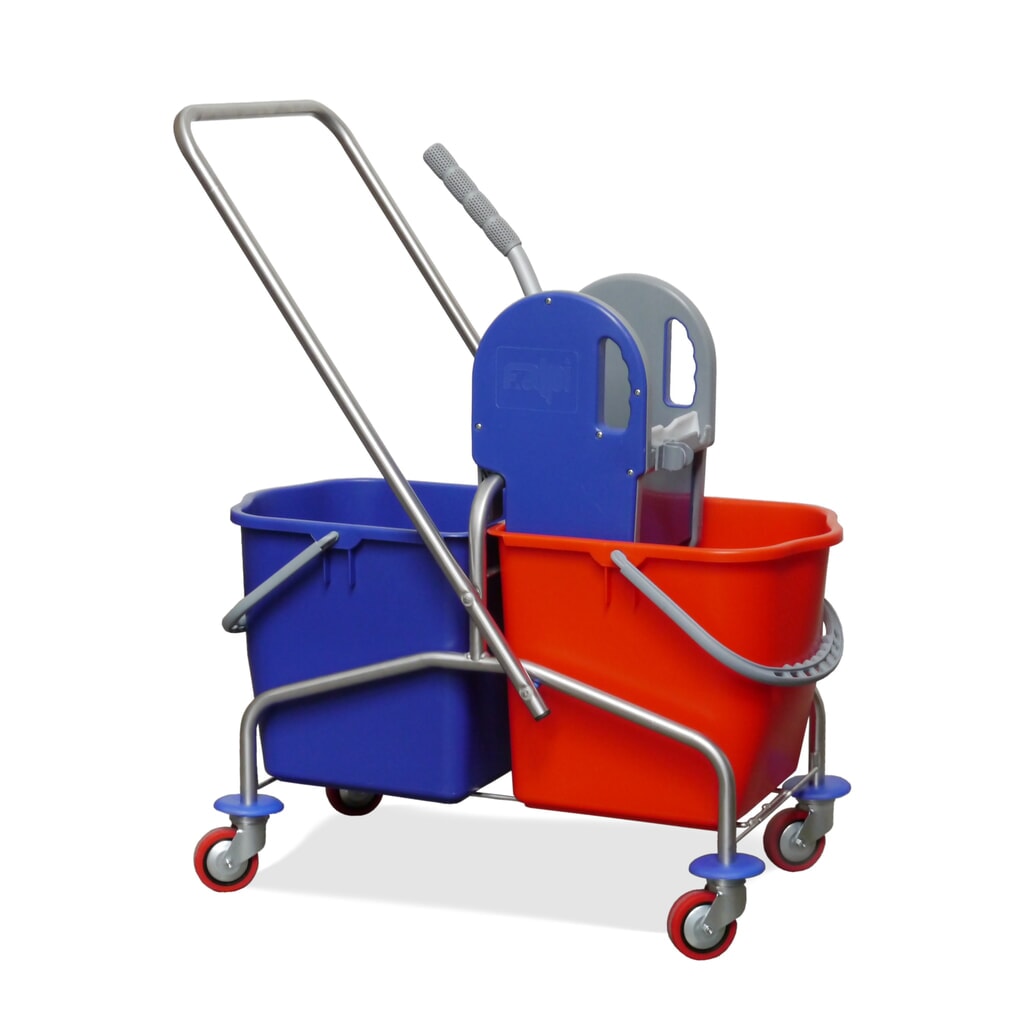 Schoonmaakwagen met twee emmers Roestvrij staal II, 2 x 25 liter, moppers Product afbeelding: Schoonmaakwagen met twee emmers Roestvrij staal II, 2 x 25 liter, moppers