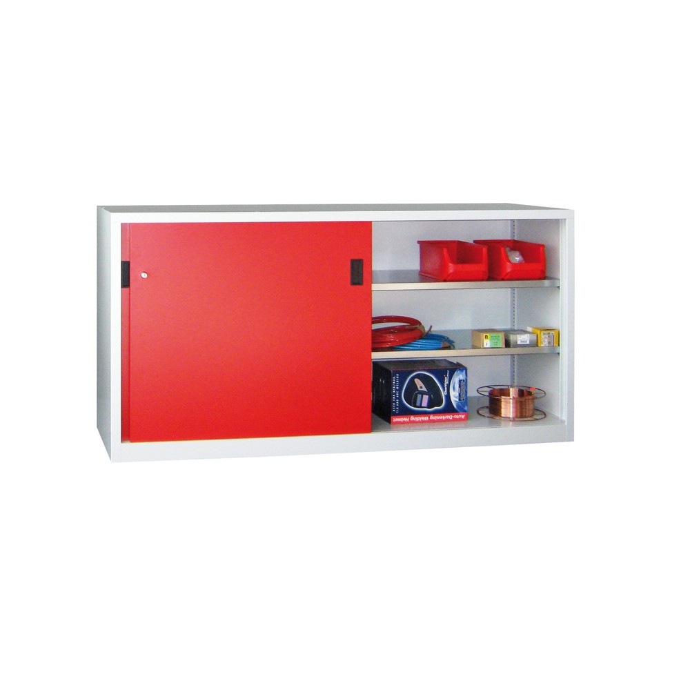 Productafbeelding nr. 1: Schuifdeurenkast PAVOY met 2 legborden, hxbxd 1.000 x 1.000 x 600 mm, vuurrood, lichtgrijs