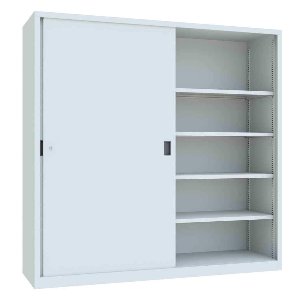 Schuifdeurenkast PAVOY met 8 legborden + scheidingswand, hxbxd 1.950 x 2.000 x 600 mm, lichtgrijs, lichtgrijs Productafbeelding nr. 3: Schuifdeurenkast PAVOY met 8 legborden + scheidingswand, hxbxd 1.950 x 2.000 x 600 mm, lichtgrijs, lichtgrijs