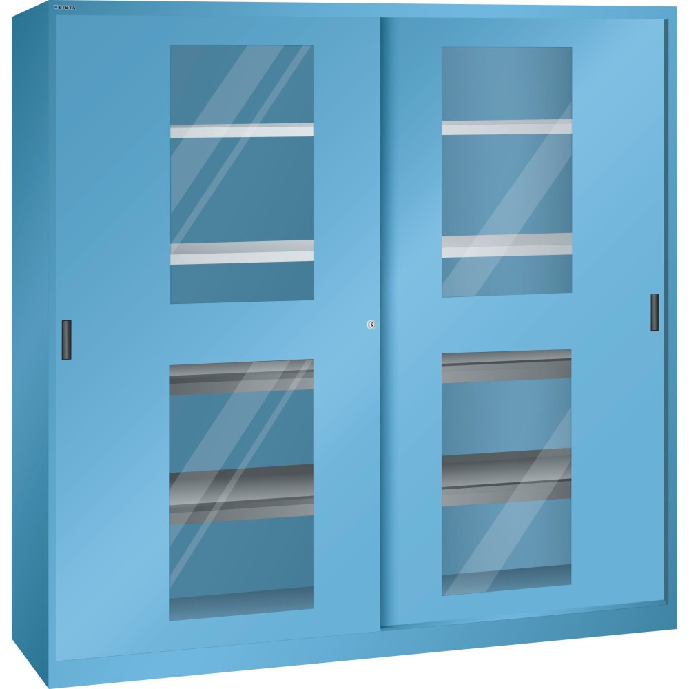 Product afbeelding: Schuifdeurkast LISTA, (bxdxh) 2000x580x1950 mm, 4 uittrekbare en 4 verstelbare legborden, kijkvenster, lichtblauw