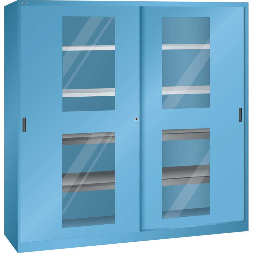 Product afbeelding: Schuifdeurkast LISTA, (bxdxh) 2000x580x1950 mm, 4 uittrekbare en 4 verstelbare legborden, kijkvenster, lichtblauw