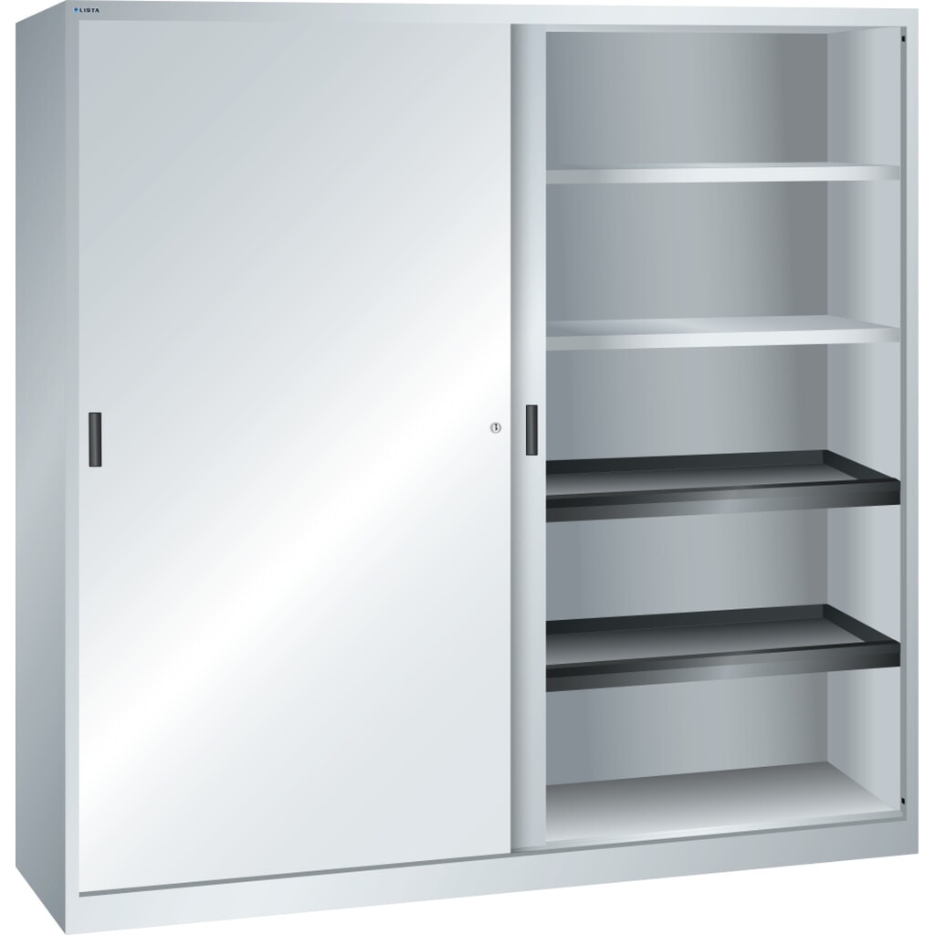 Product afbeelding: Schuifdeurkast LISTA, (bxdxh) 2000x580x1950 mm, 4 uittrekbare en 4 verstelbare legborden, lichtgrijs