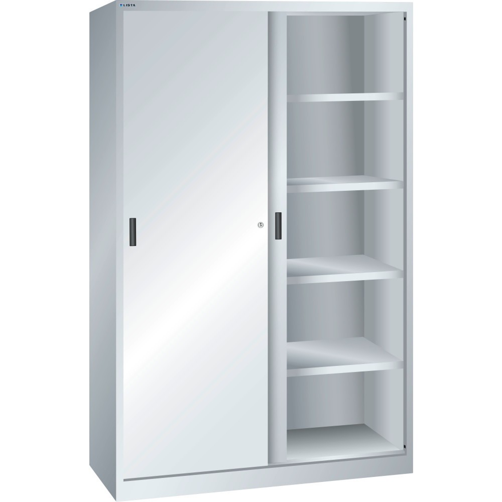 Product afbeelding: Schuifdeurkast LISTA, (bxdxh) 1000x580x1950 mm, 4 verstelbare legborden, lichtgrijs
