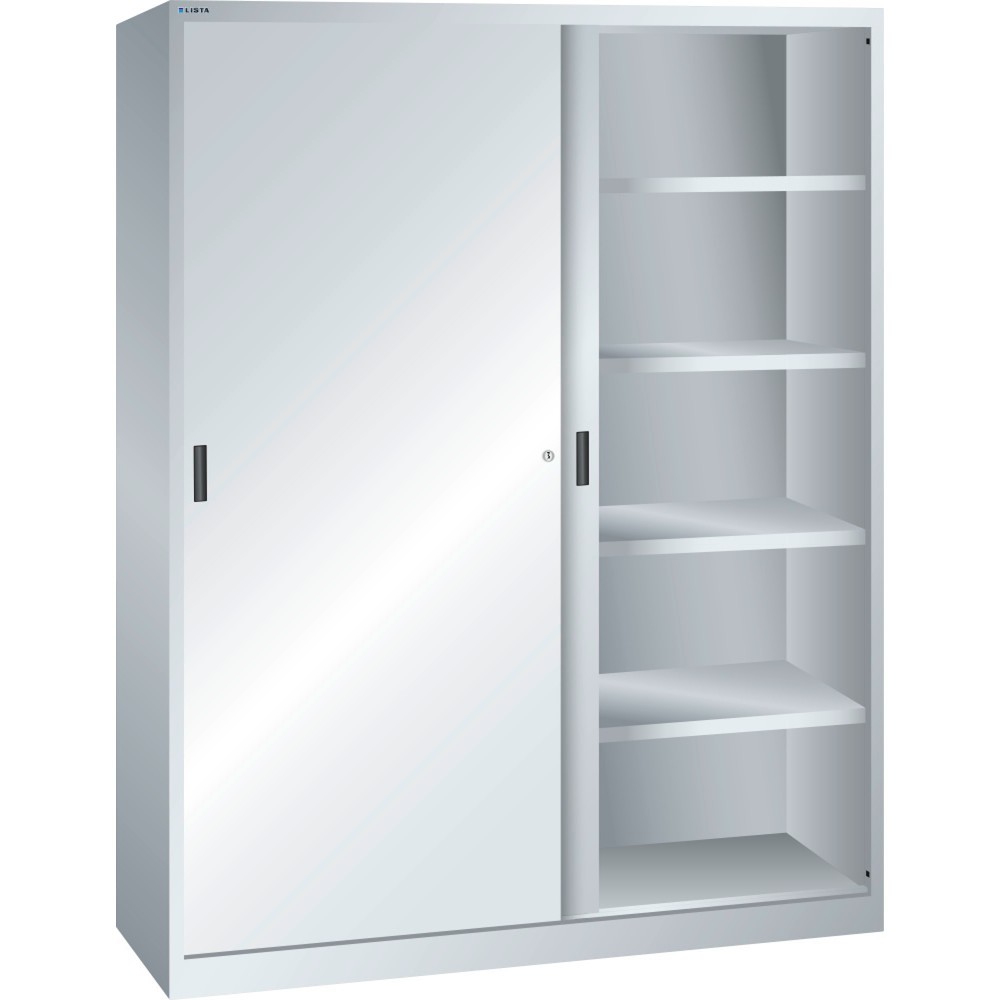 Product afbeelding: Schuifdeurkast LISTA, (bxdxh) 1500x400x1950 mm, 8 verstelbare legborden, lichtgrijs