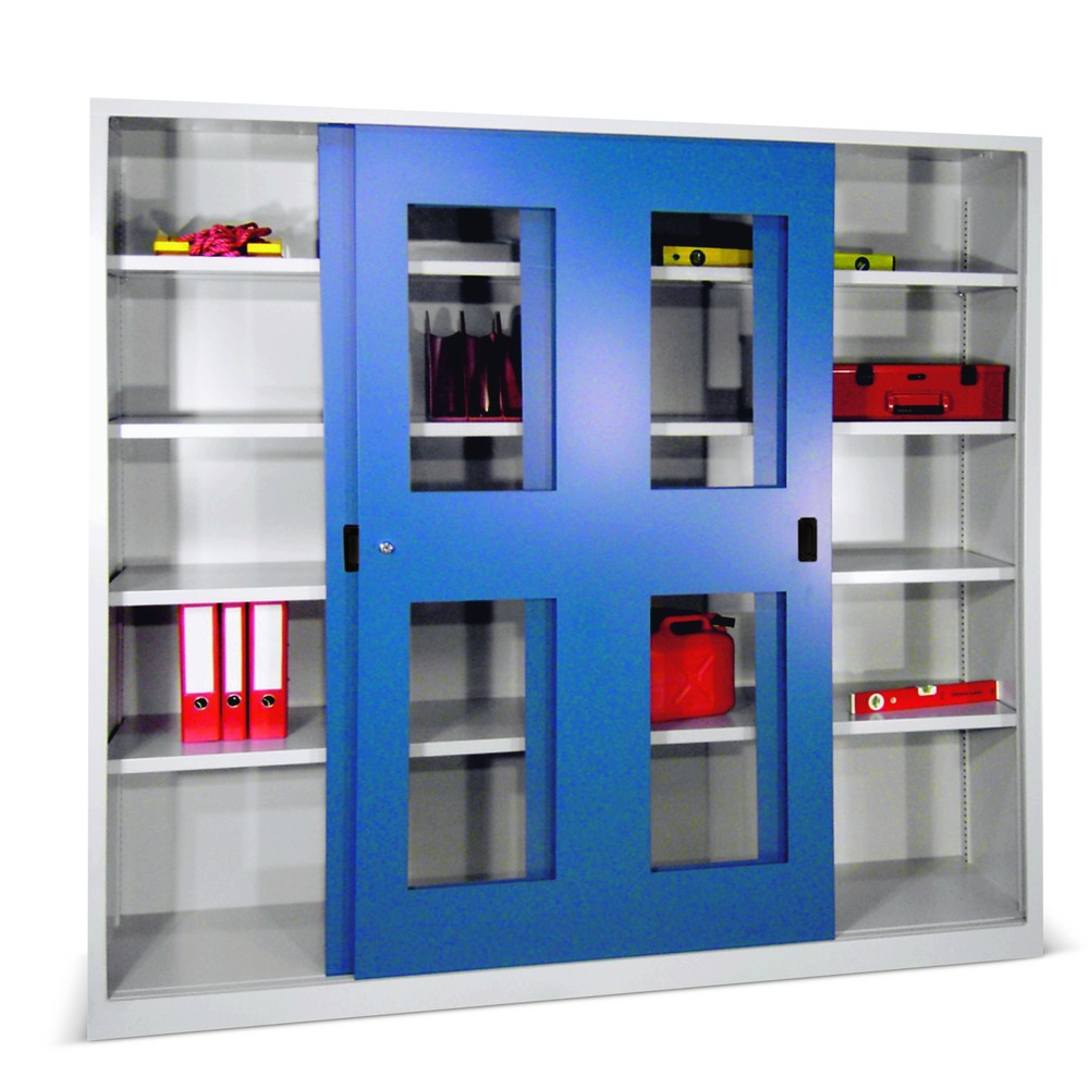 Product afbeelding: Schuifdeurkast PAVOY met kijkvensters, 8 legborden + scheidingswand, hxbxd 1.950 x 2.000 x 500 mm, antracietgrijs, lichtgrijs