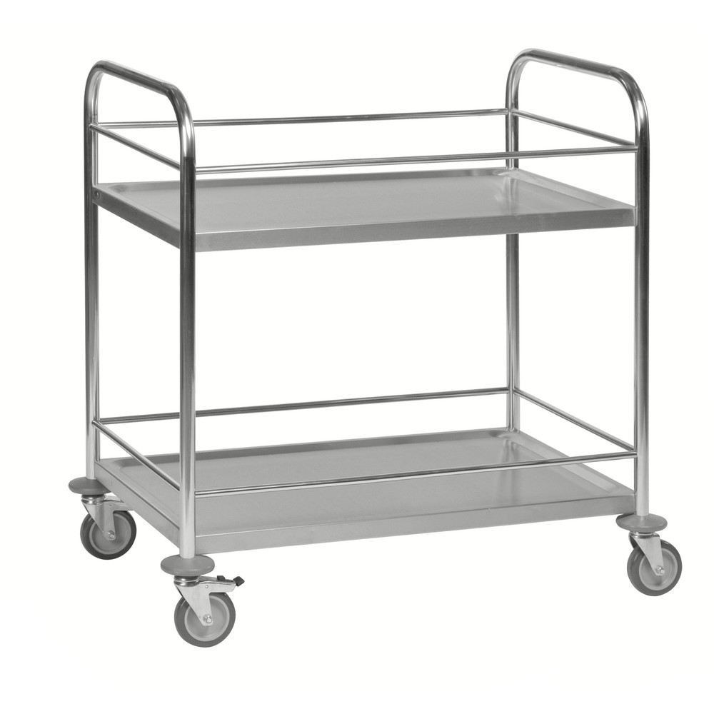 Product afbeelding: Serveerwagen van roestvrij staal, 2 etages, hxbxd 940 x 590 x 910 mm, beschermstang