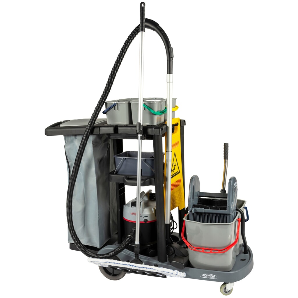 Product afbeelding: Servicewagen set 2, emmer 2x 17 liter + 4x 4 liter, veegmop met Premium-mop 500 mm