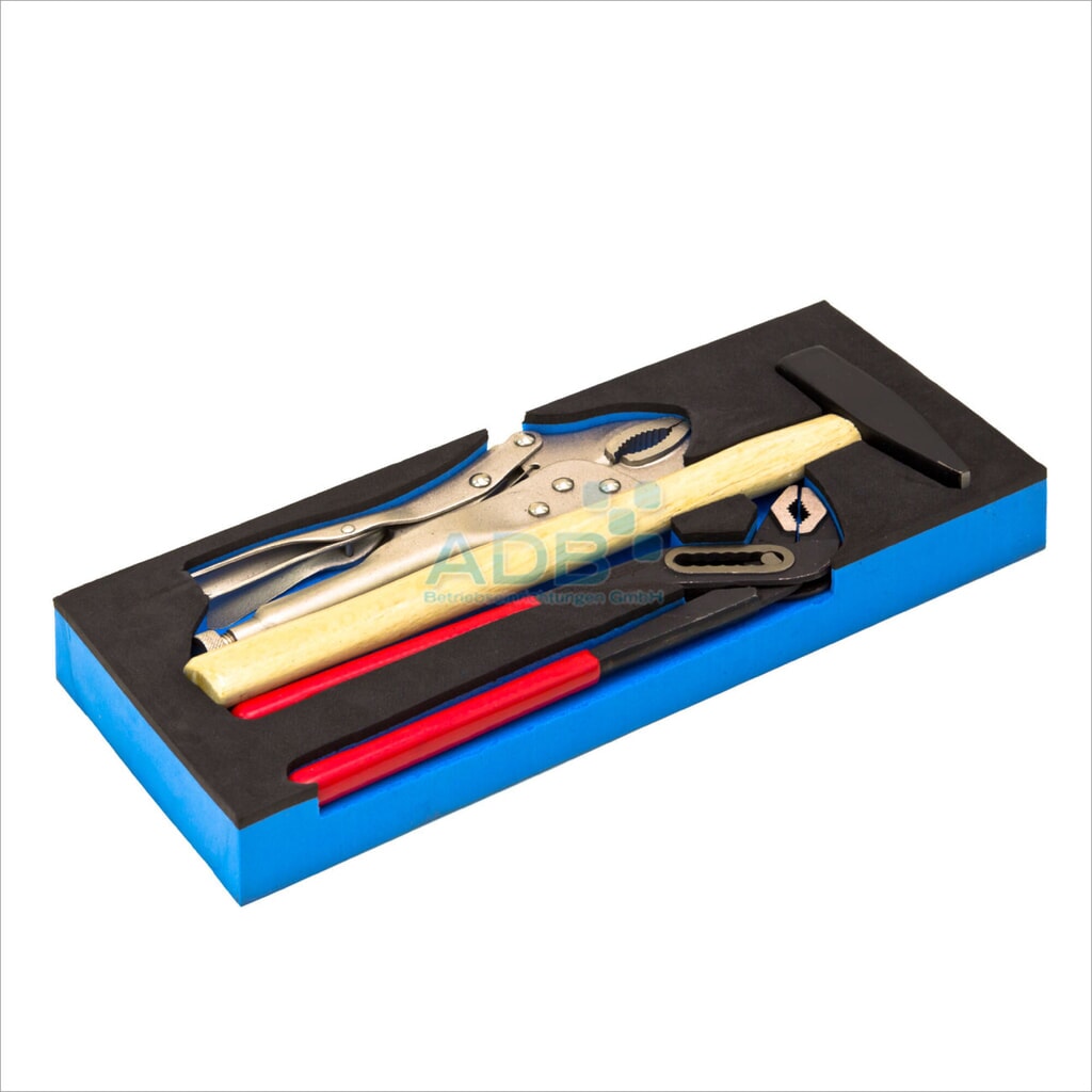 Set met griptang/pijptang/hamer, schuimrubberen inleg Product afbeelding: Set met griptang/pijptang/hamer, schuimrubberen inleg