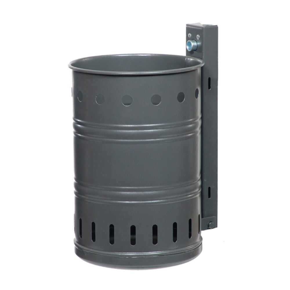 Product afbeelding: RENNER Stalen afvalbak, 20 liter, rond, wandmontage, geperforeerd, antracietgrijs
