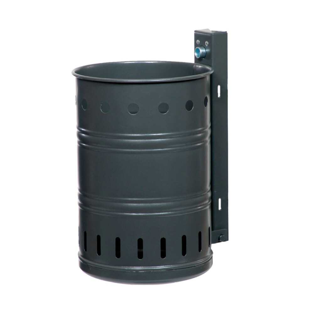 Product afbeelding: RENNER Stalen afvalbak, 35 liter, rond, wandmontage, geperforeerd, DB 703 anthraciet-ijzerglimmer