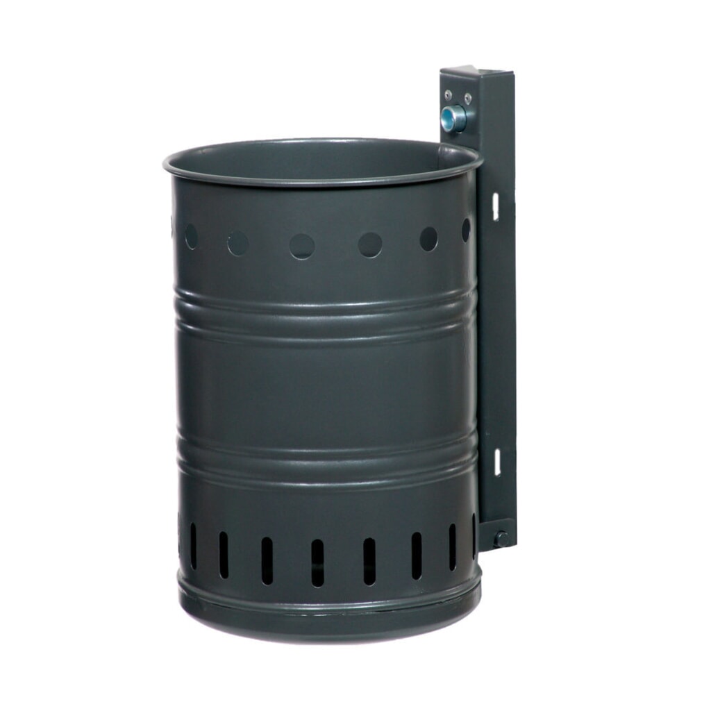 Product afbeelding: RENNER Stalen afvalbak, 35 liter, rond, wandmontage, geperforeerd, DB 703 anthraciet-ijzerglimmer