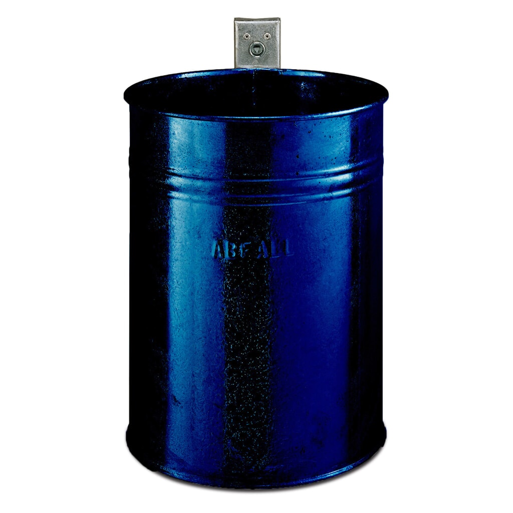 RENNER Stalen afvalbak, 35 liter, rond, wandmontage, gesloten structuur, kobaltblauw Product afbeelding: RENNER Stalen afvalbak, 35 liter, rond, wandmontage, gesloten structuur, kobaltblauw