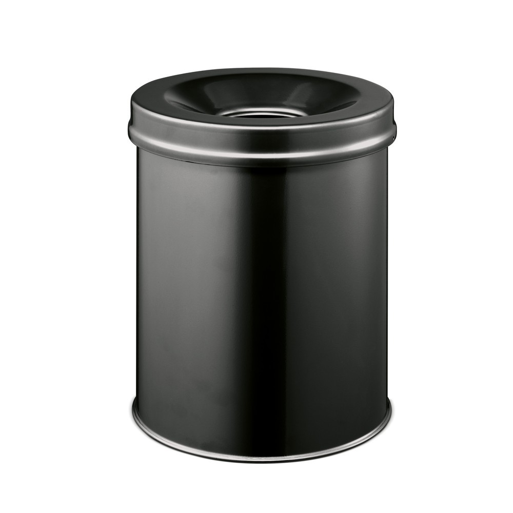 Product afbeelding: Prullenmand Durable, van staal, 15 liter, met brandbluskop, zwart
