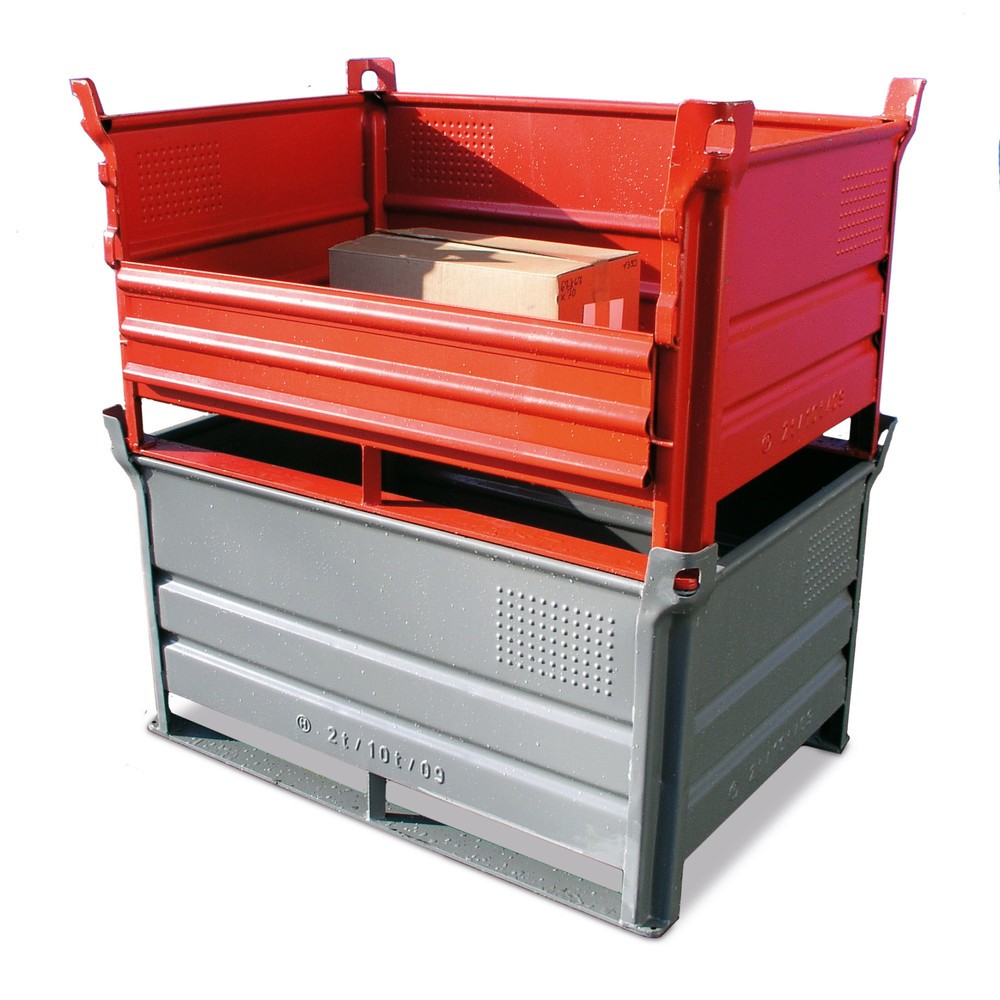 Product afbeelding: Stapelbak HESON®, met skids, capaciteit 500 kg, bxd 800 x 500 mm, rood