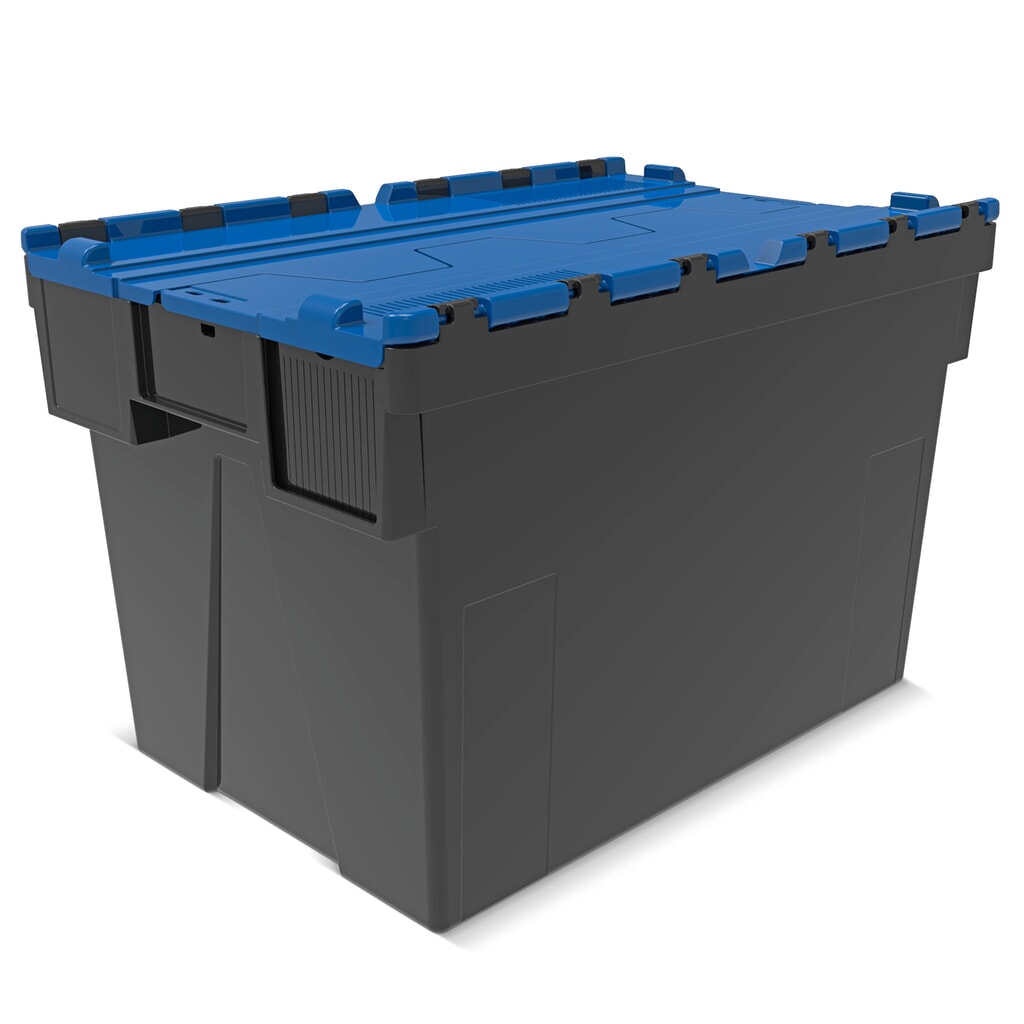 Product afbeelding: Alpha Eurobox van PP-regranulaat met klapdeksel, zwart/gentiaanblauw, 77 liter, hxbxd 400 x 600 x 400 mm