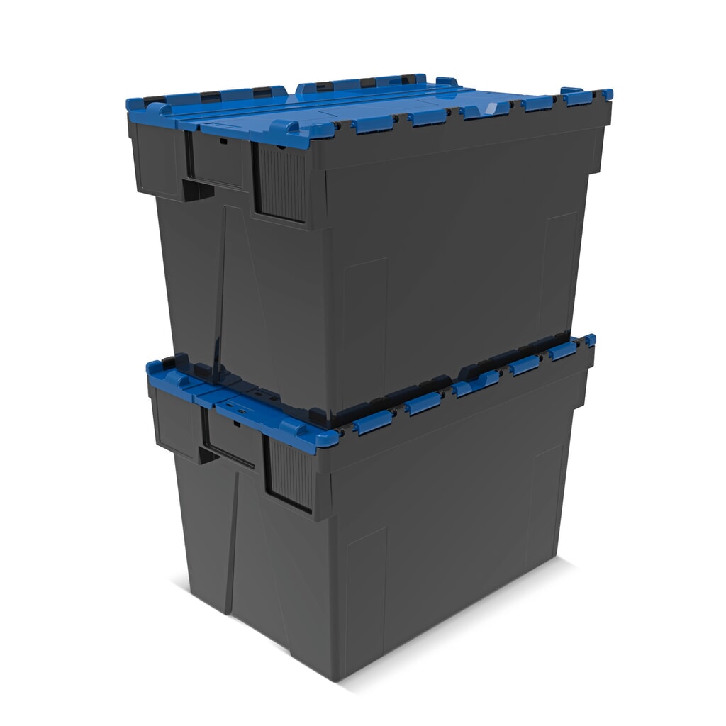 Alpha Eurobox van PP-regranulaat met klapdeksel, zwart/gentiaanblauw, 77 liter, hxbxd 400 x 600 x 400 mm Productafbeelding nr. 7: Alpha Eurobox van PP-regranulaat met klapdeksel, zwart/gentiaanblauw, 77 liter, hxbxd 400 x 600 x 400 mm