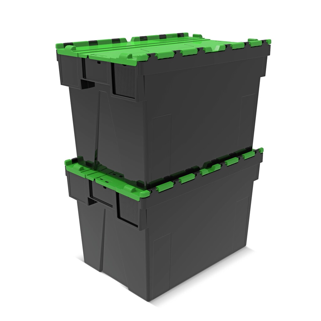 Productafbeelding nr. 7: Alpha Eurobox van PP-regranulaat met klapdeksel, zwart/groen, 77 liter, hxbxd 400 x 600 x 400 mm