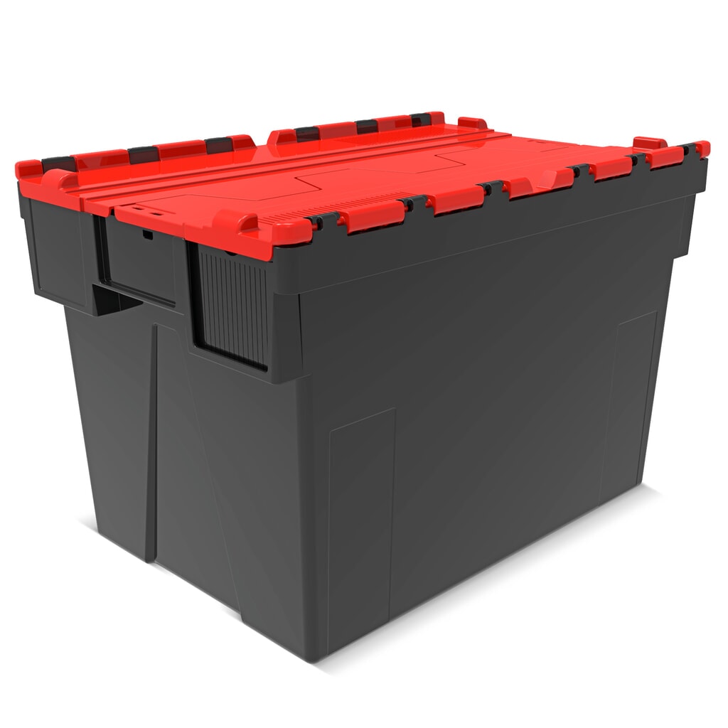 Product afbeelding: Alpha Eurobox van PP-regranulaat met klapdeksel, zwart/rood, 77 liter, hxbxd 400 x 600 x 400 mm