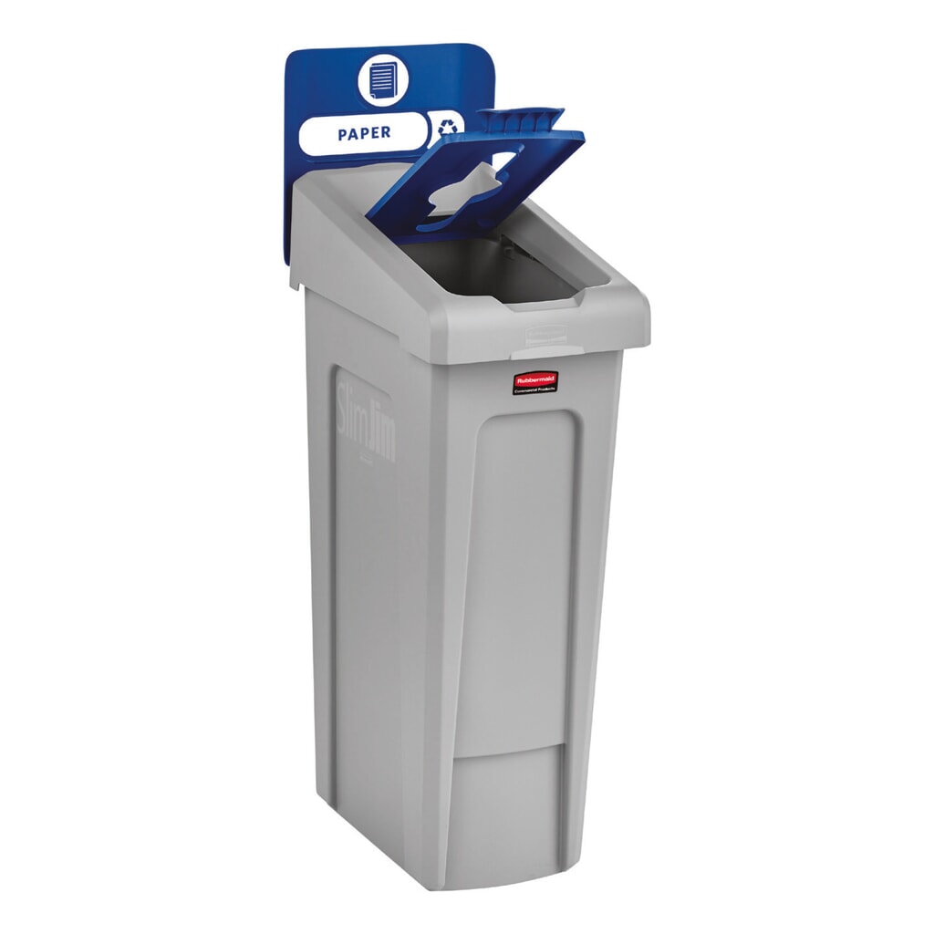 Startset recyclingstation Rubbermaid® Slim Jim, met kringloopafvalbak 87 liter, met open deksel, met inklikbare connector Productafbeelding nr. 2: Startset recyclingstation Rubbermaid® Slim Jim, met kringloopafvalbak 87 liter, met open deksel, met inklikbare connector